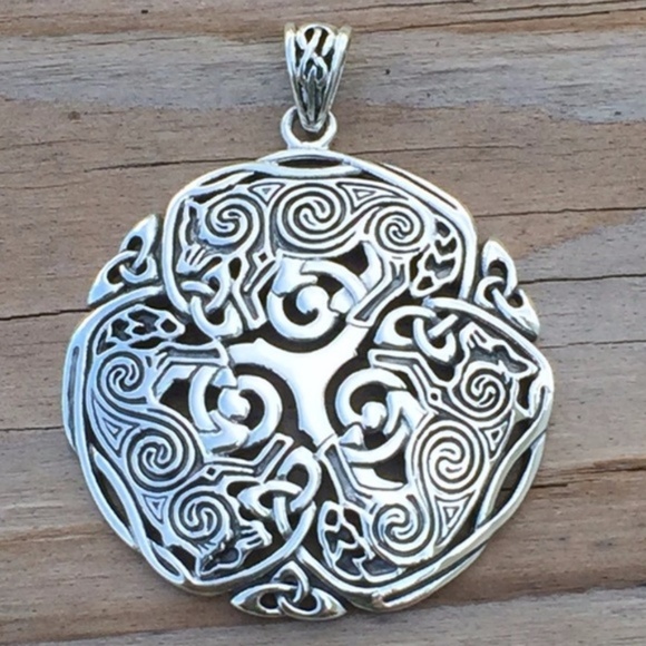 3 Celtic Wolves .925 Sterling Silver Pendant Triskele Triskelion Peter Stone - Picture 2 of 8